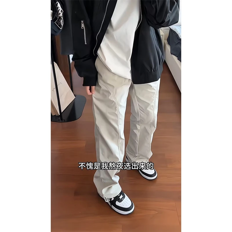 美式基础斜切百搭休闲裤男爆款显瘦潮流直筒工装裤宽松户外冲锋裤