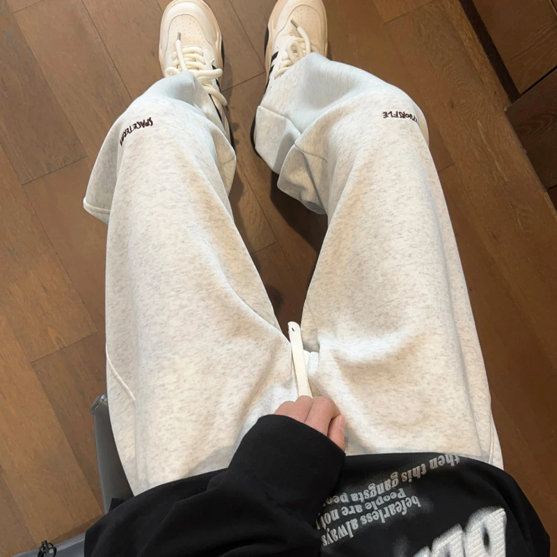 美式刺绣重磅卫裤男2024新款秋季潮牌宽松束脚运动裤青少年休闲裤