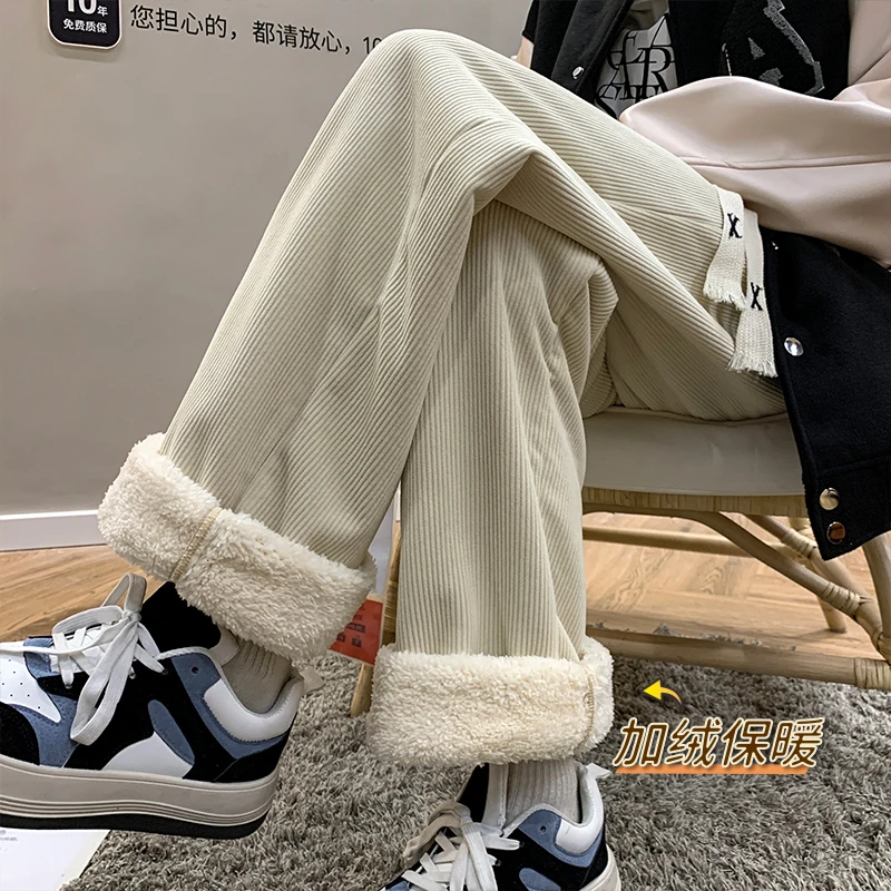 灯芯绒裤子男冬季加绒加厚直筒羊羔绒棉裤潮牌宽松大码保暖休闲裤