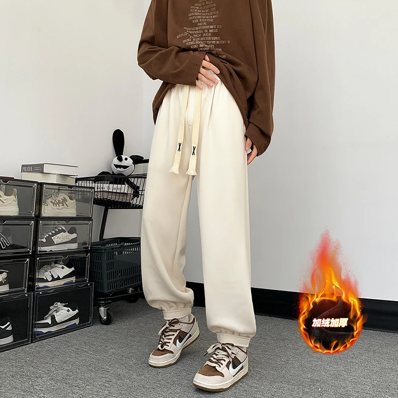 加绒加厚裤子男冬季ins潮流宽松束脚运动卫裤潮牌保暖休闲长裤子