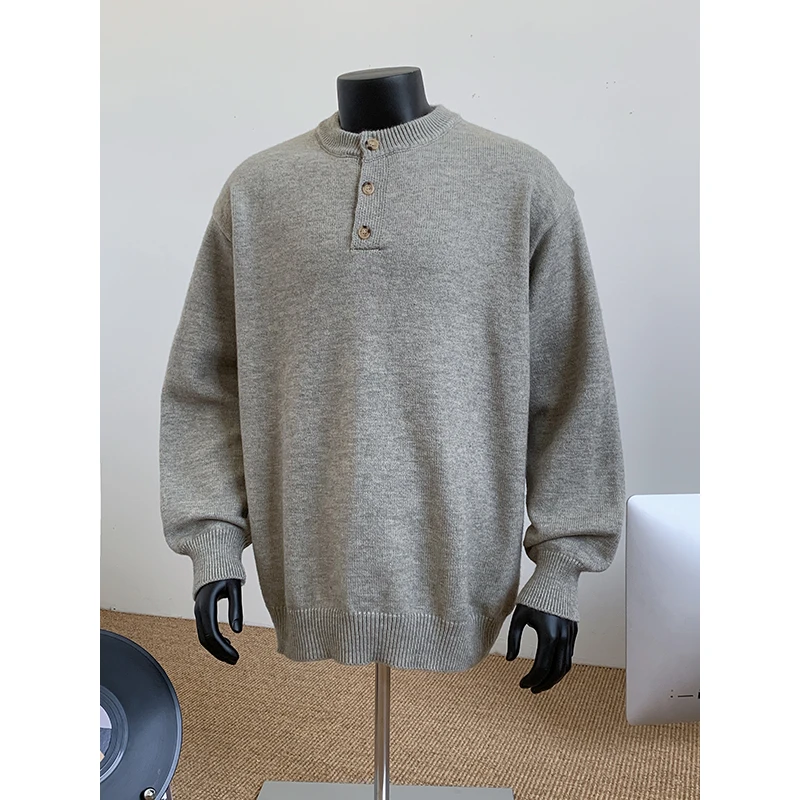 美式复古亨利领毛衣男款秋冬季慵懒风高级感针织衫内搭长袖打底衫