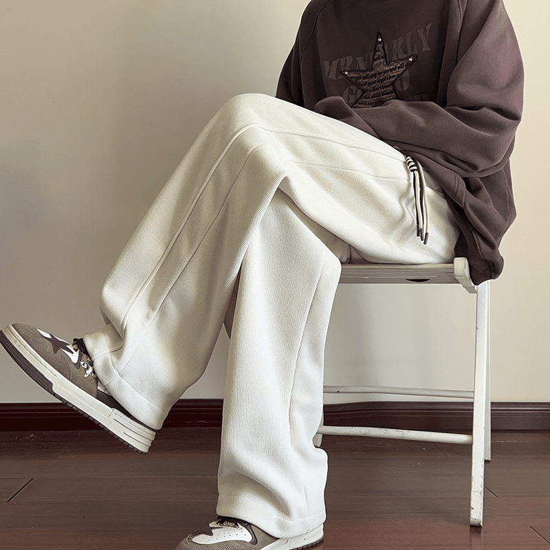 由刻 裤子男2023冬季新款加绒加厚垂感阔腿运动裤美式复古宽松休闲长裤