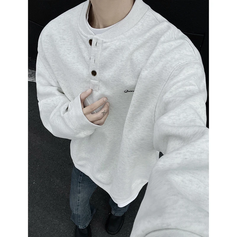 cleanfit亨利领刺绣卫衣男款秋冬加绒加厚外套美式重磅内搭打底衫