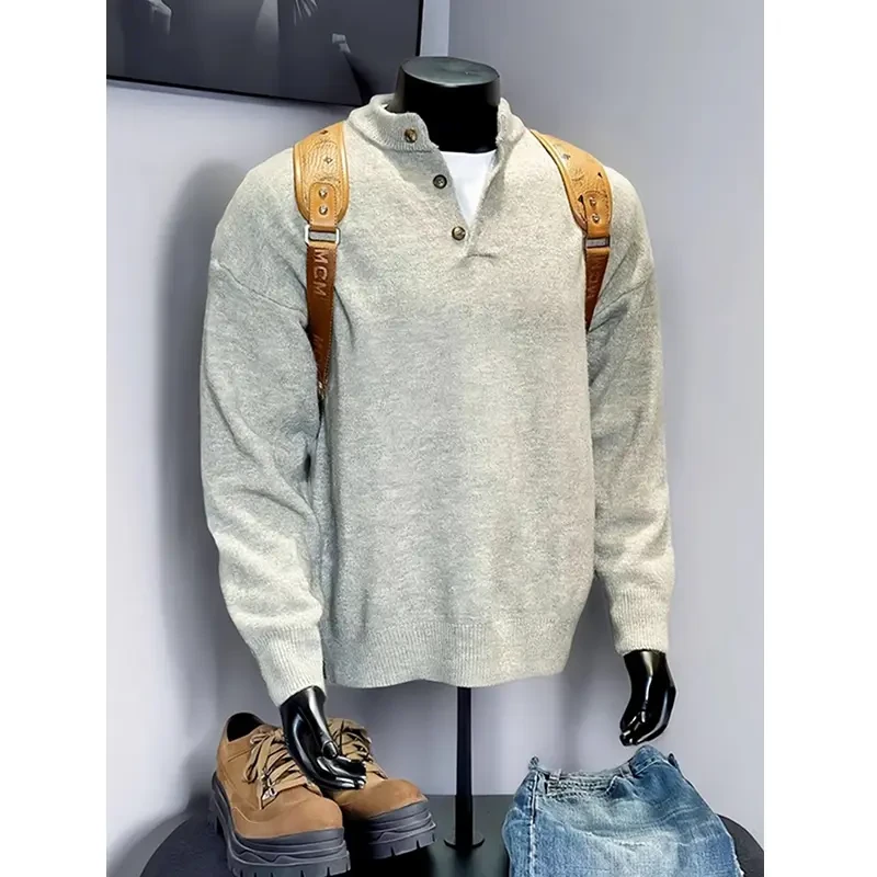 cleanfit亨利领毛衣男款秋冬季慵懒高级感美式复古加厚针织打底衫