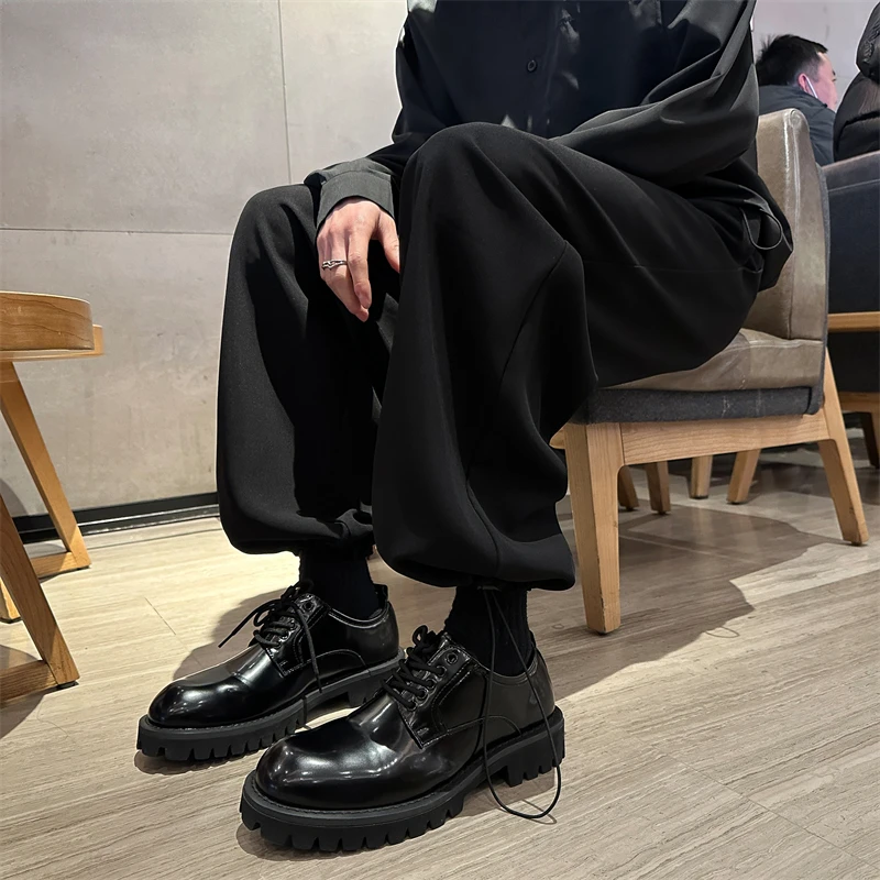 春装搭配马丁靴裤子男士直筒西裤男痞帅抽绳束脚坠垂设计感休闲裤