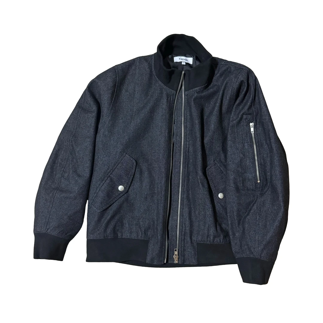 Xanvas黑色牛仔bomber立领夹克外套板正立挺春季薄款内衬cleanfit