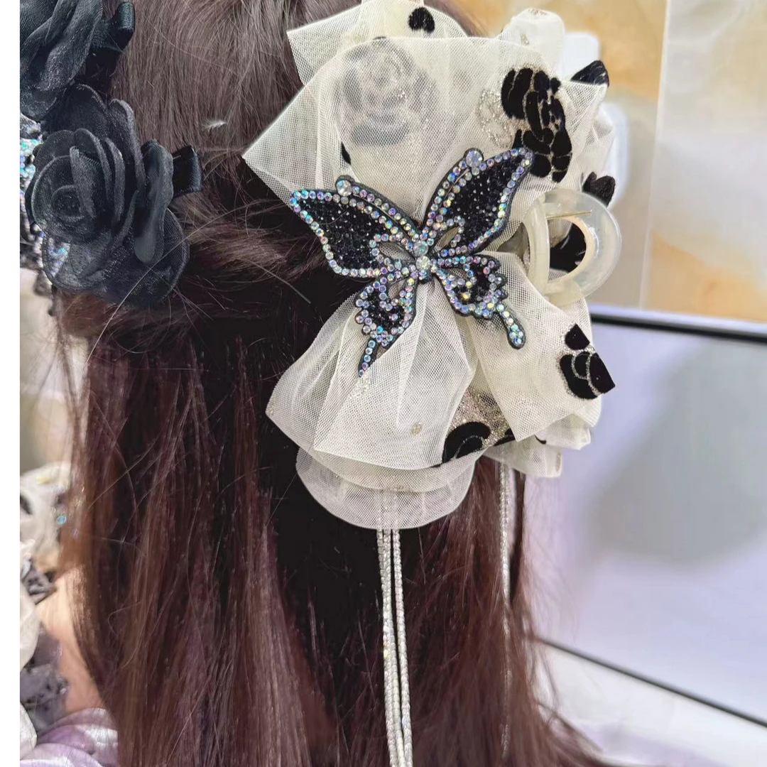 新韩式蕾丝蝴蝶流苏大抓夹