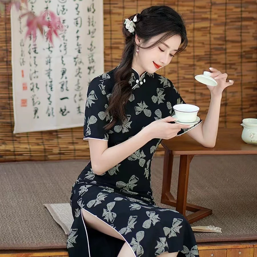 059-黑色 蝴蝶结 国风 气质 旗袍