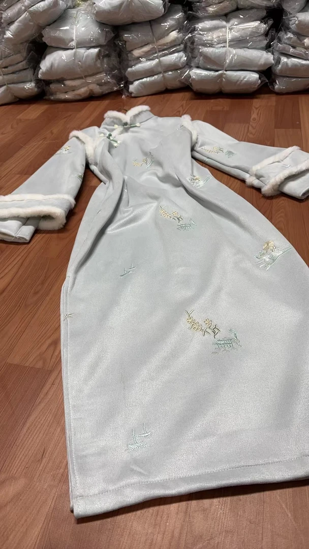 802-【小桥人家】蓝色 双袖 改良 旗袍