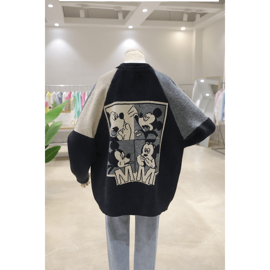 卡通米奇提花棒球服休闲宽松毛衣开衫外套