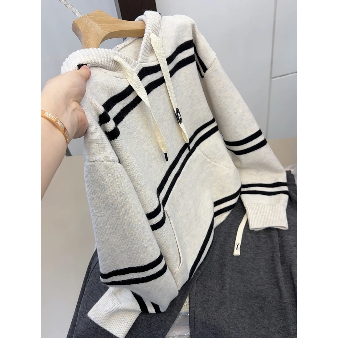 欧货口袋帽衫」简约百搭好穿！保暖加厚连帽针织套头女上衣