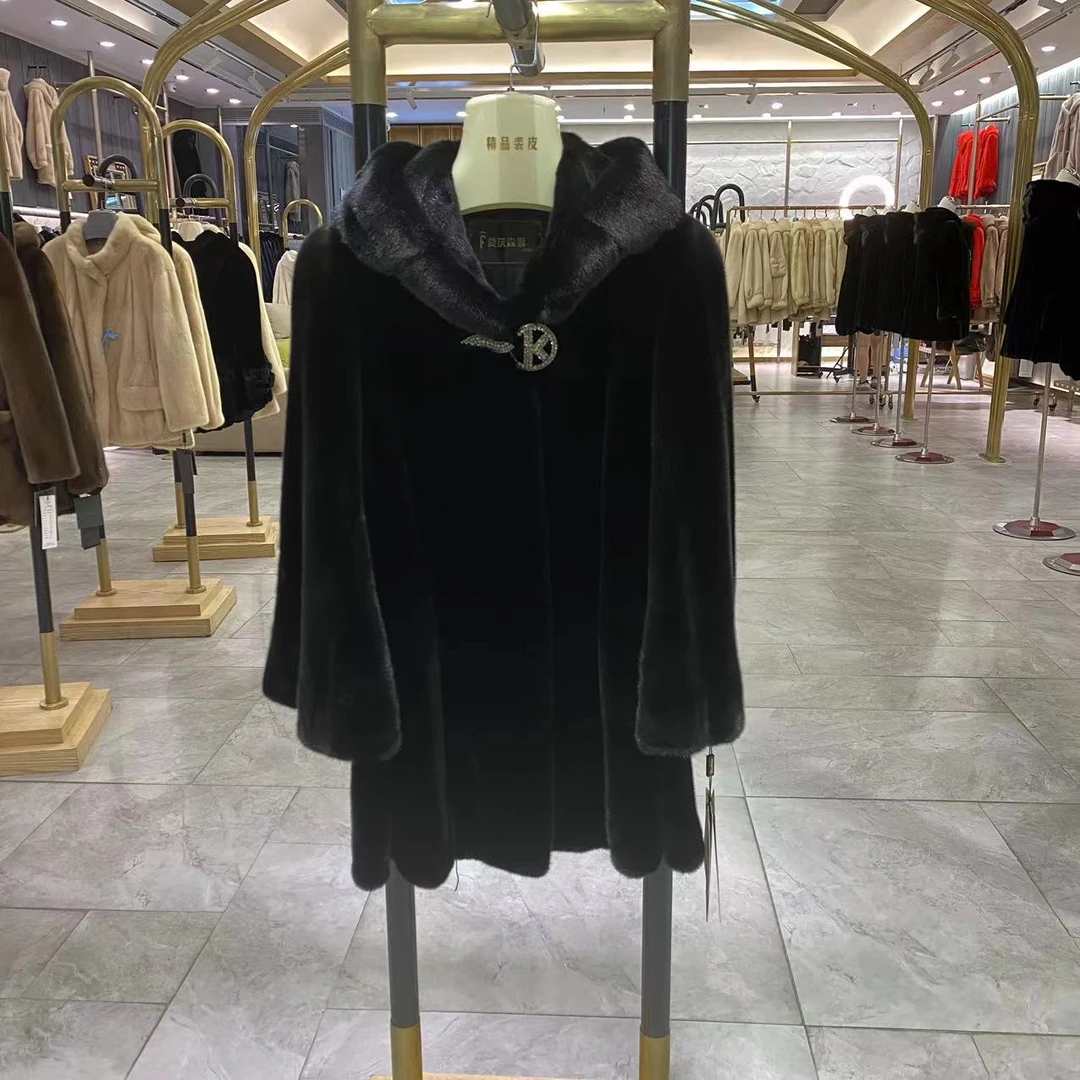 （9128）2024秋冬新款女士时尚经典气质中长款貂皮皮草外套