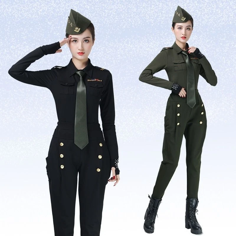 吉特巴长袖翻领水兵舞上衣舞蹈服军绿黑色肩章