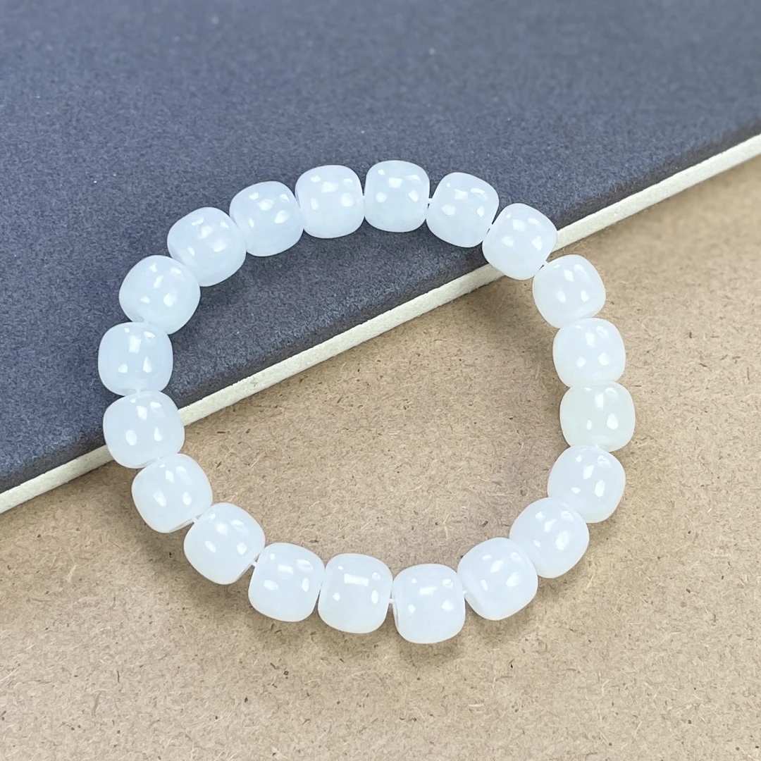 和田玉白玉手链约卡10mm老型珠冰白