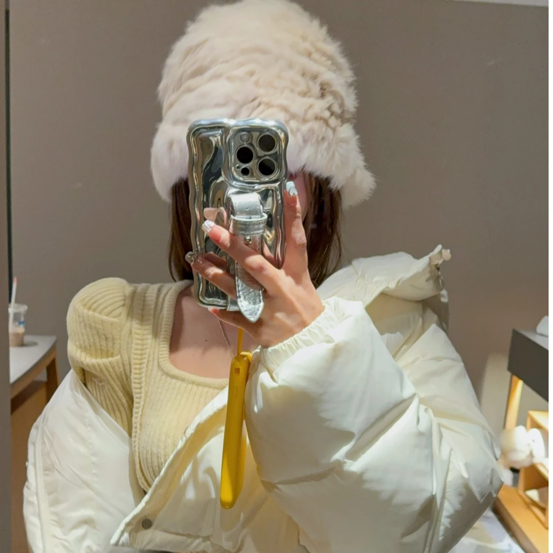 【YKL】雪景欧尼白色带帽短羽羽/定制显瘦牛仔喇叭裤/杏色泡袖针织