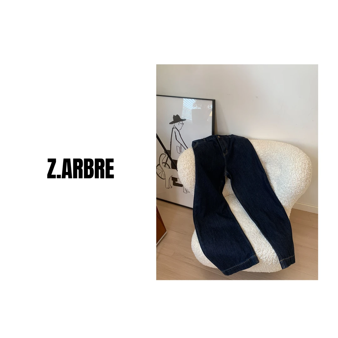 Z.ARBRE 黑标系列 爱尔兰深蓝黑加绒直筒阔腿牛仔裤女