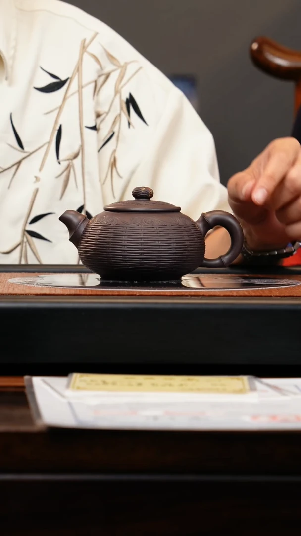 【闪购商品】紫砂茶壶ZCP 黑墩头 竹编芙蓉珠 350cc