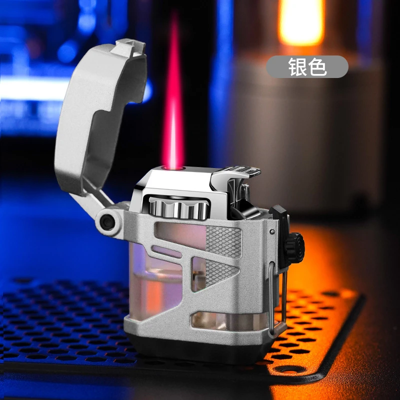 0B921透明大气仓充气防风打火机炫酷潮流发光解压机甲打火机