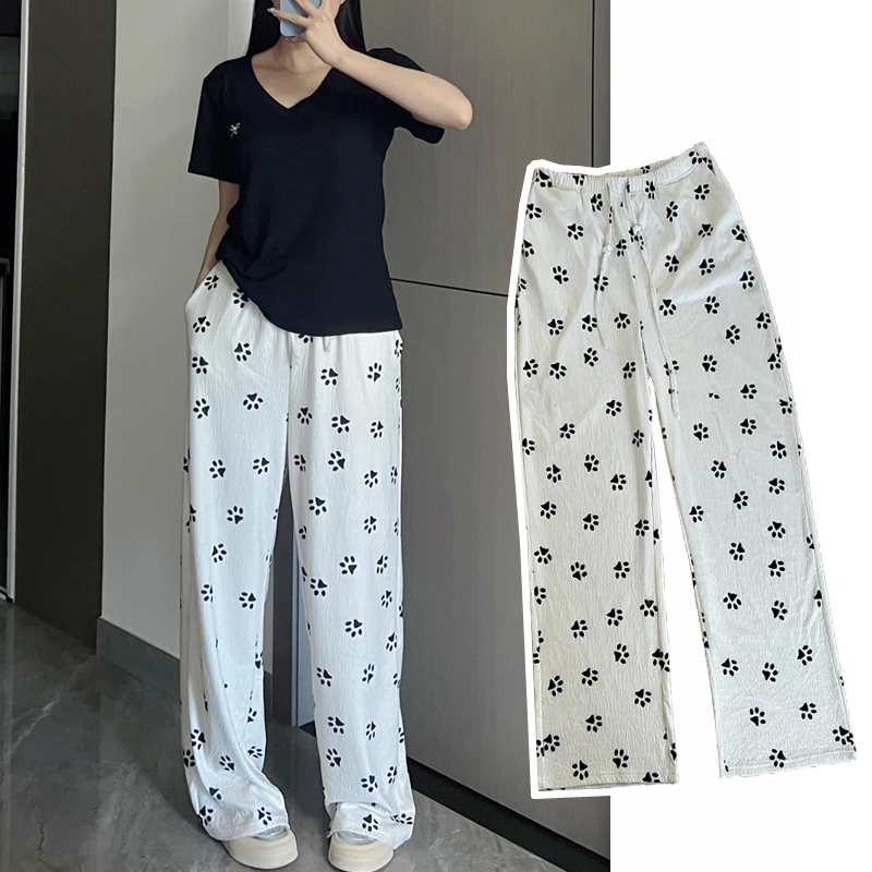 孕妇休闲裤子春夏季外穿时尚印花直筒裤夏季薄款宽松垂感阔腿长裤