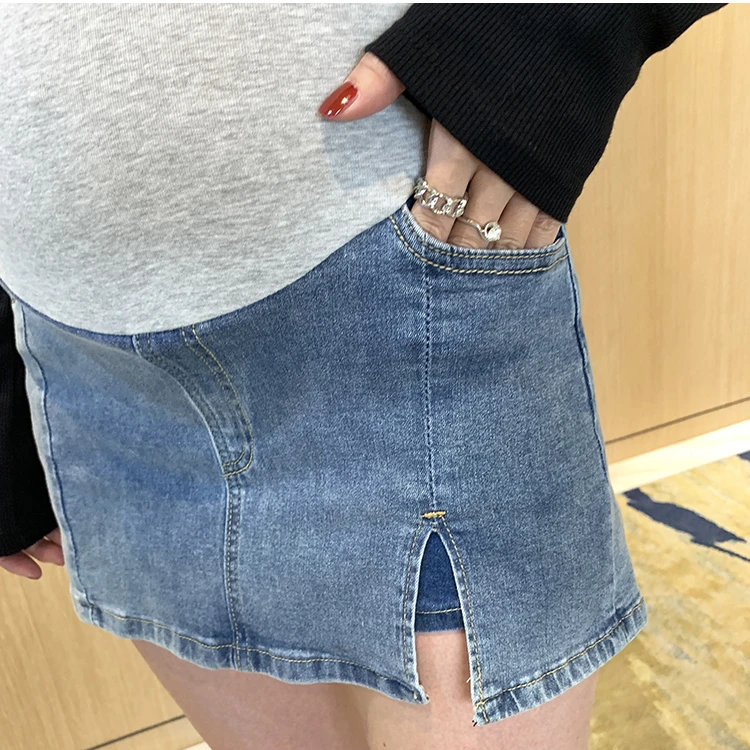 孕妇牛仔短裙春夏季新款开叉半身裙夏天a字显瘦托腹防走光包臀裙