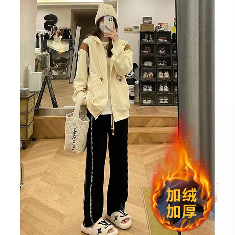孕妇阔腿裤春秋外穿黑色显瘦休闲直筒裤秋冬加绒垂感宽松拖地长裤