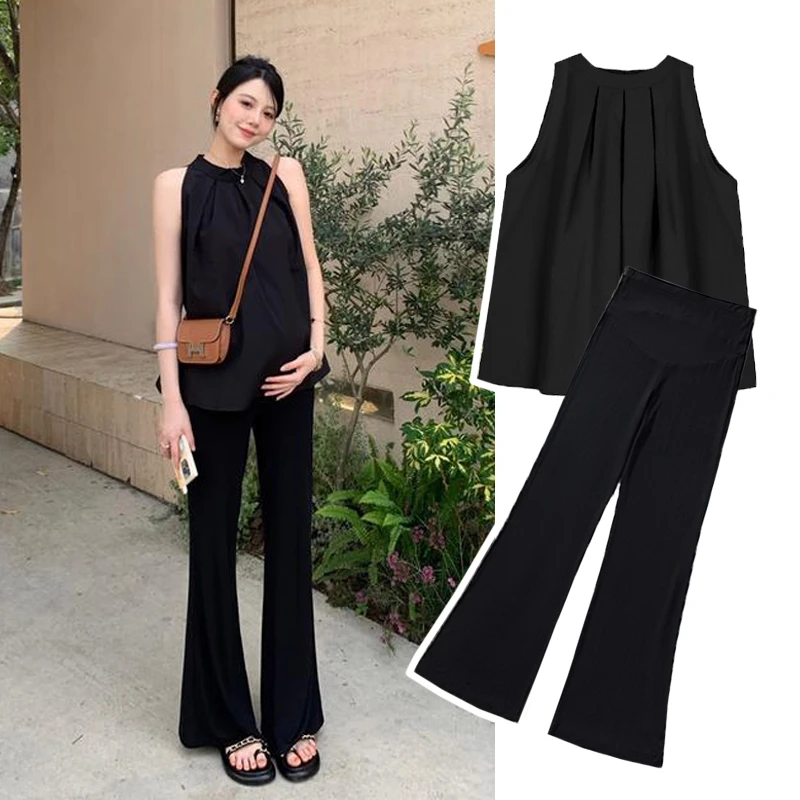 孕妇莫代尔裤子春秋薄款外穿显瘦托腹微喇裤秋冬加绒百搭垂感长裤