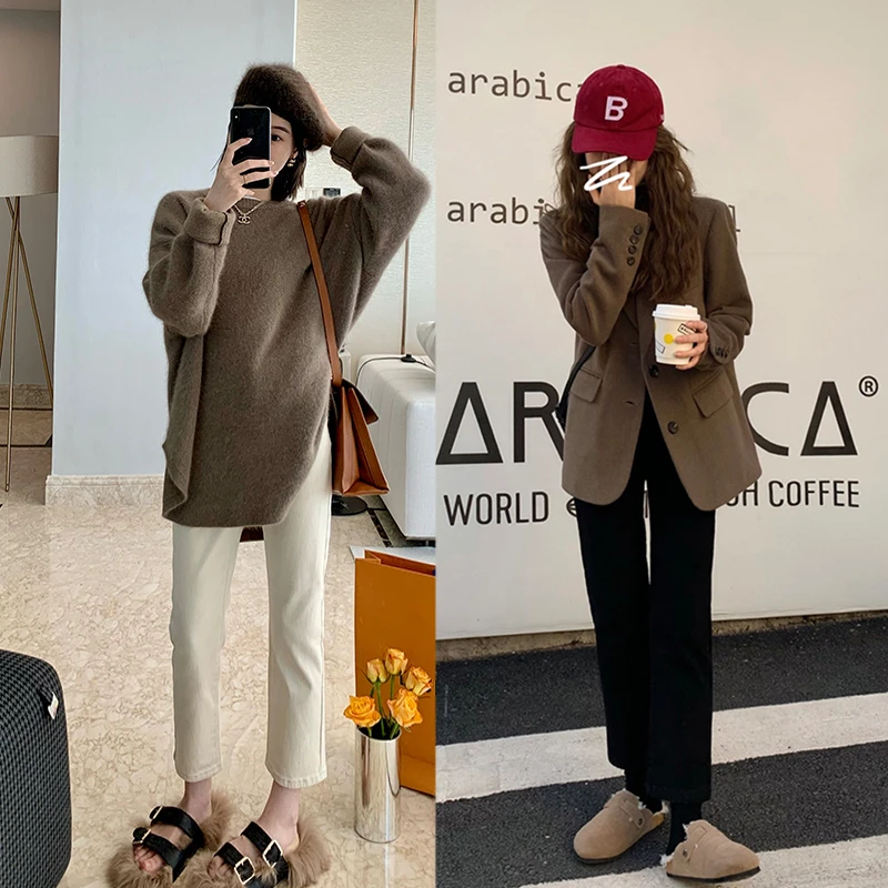 孕妇直筒牛仔裤春秋韩版外穿显瘦烟管裤秋冬加绒时尚九分休闲裤子