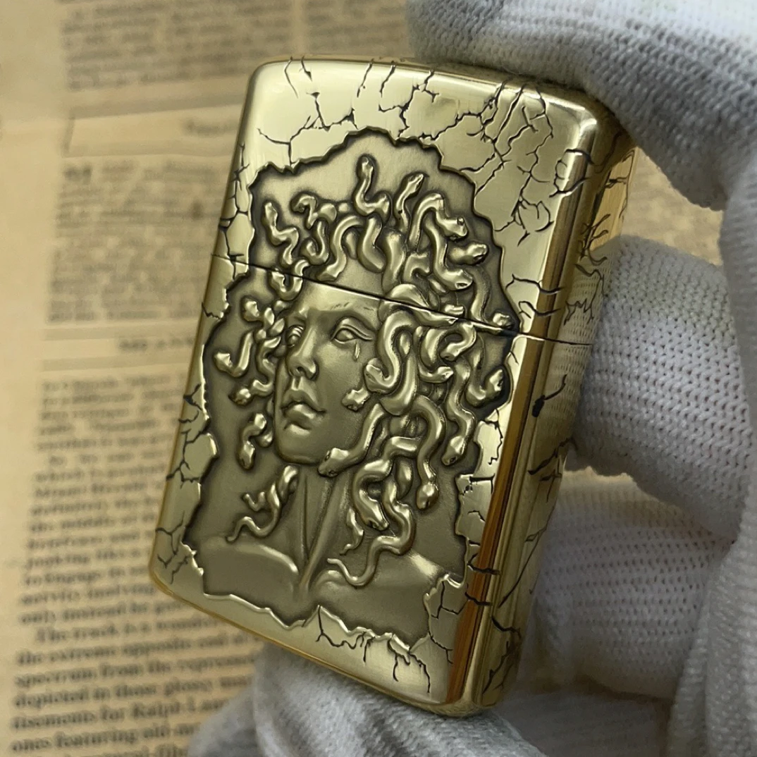 美杜莎黄铜902s浮雕手工金色悟空貔貅煤油打火机立体手雕单面正品