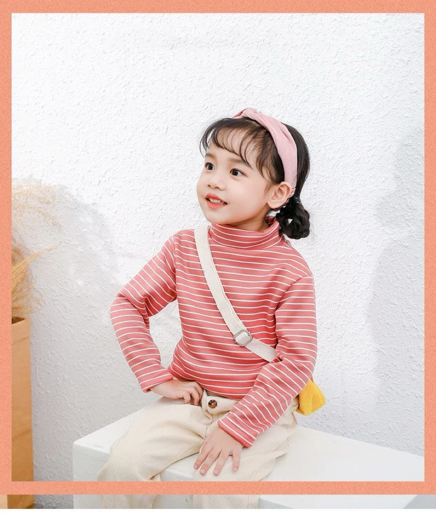 儿童秋冬长袖半高领加绒条纹保暖小童卫衣打底衫