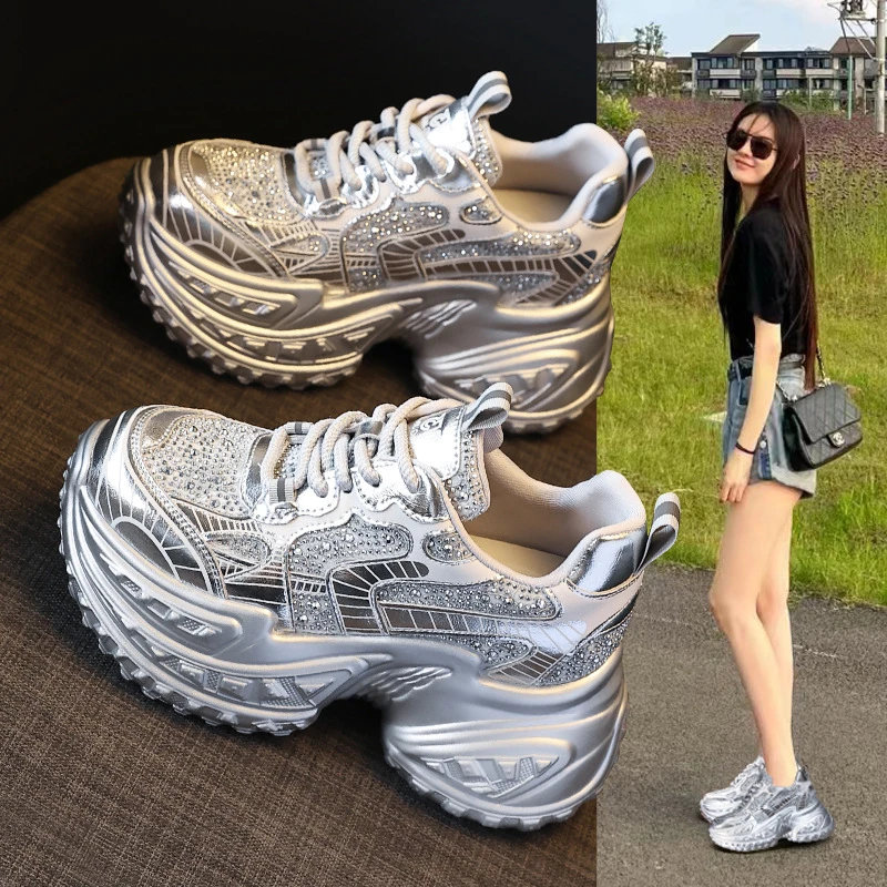 【增高8CM】显脚小个子厚底内老爹鞋女2024秋季新款运动网红
