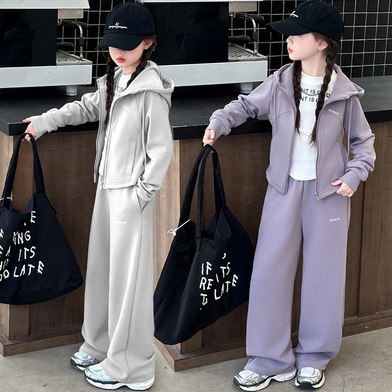 女童秋季卫衣卫裤套装2024年秋装韩版连帽外套学生运动长裤两件套