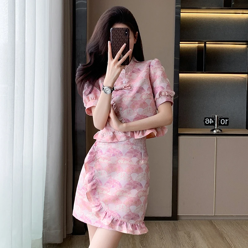 小个子套装女2025夏季新款立领改良旗袍裙时尚新中式国风两件套装