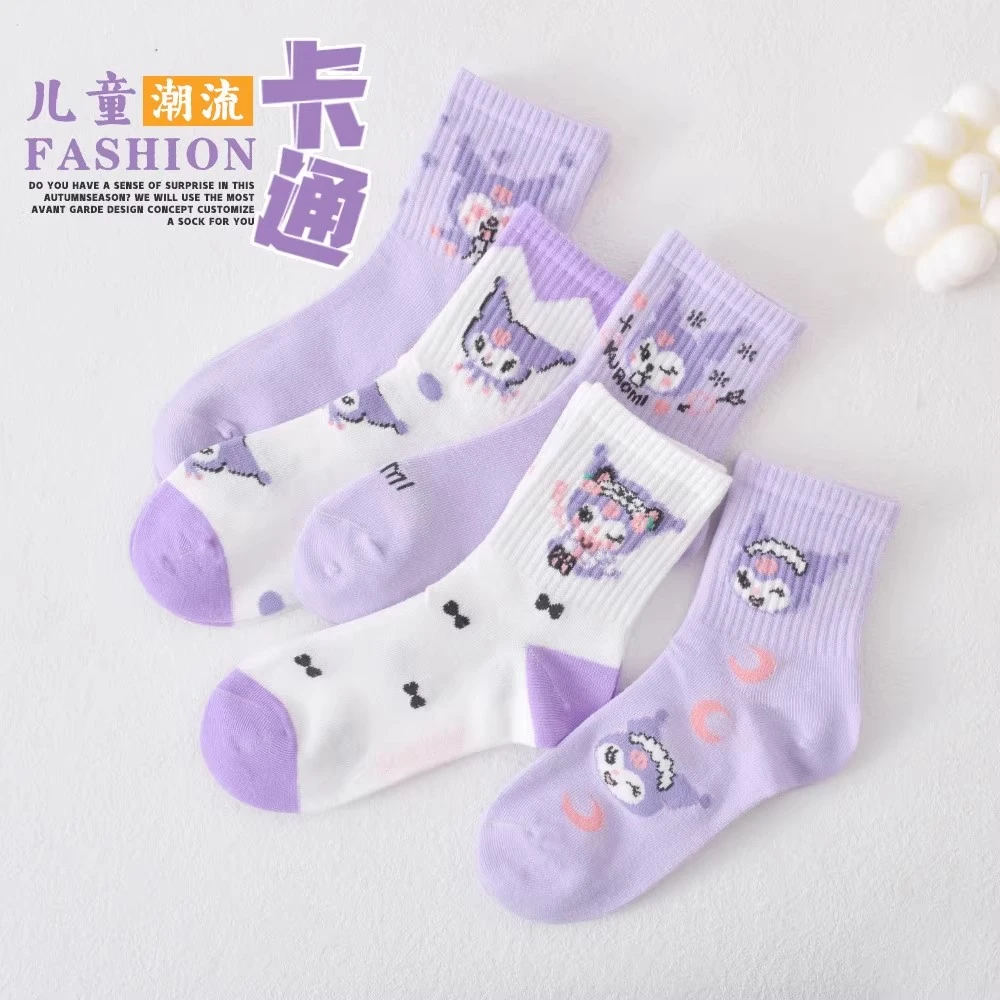 儿童袜子库洛米春夏薄款女童中筒少女运动袜紫色潮流ins百搭网红