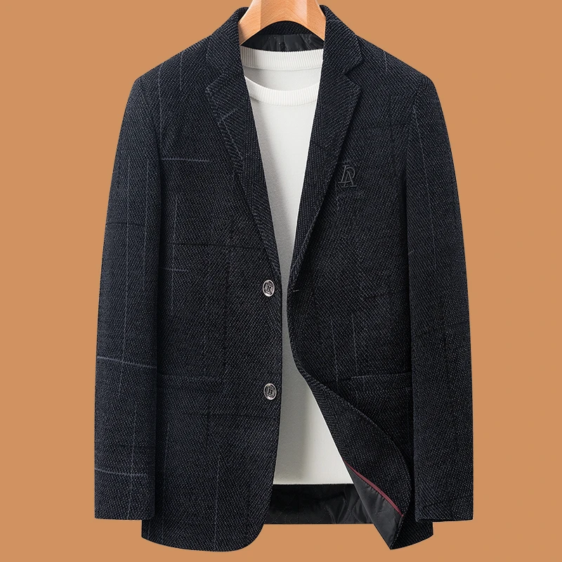 毛呢小西装爸爸冬装呢子外套装40岁冬季加棉加厚款中老年人西服男