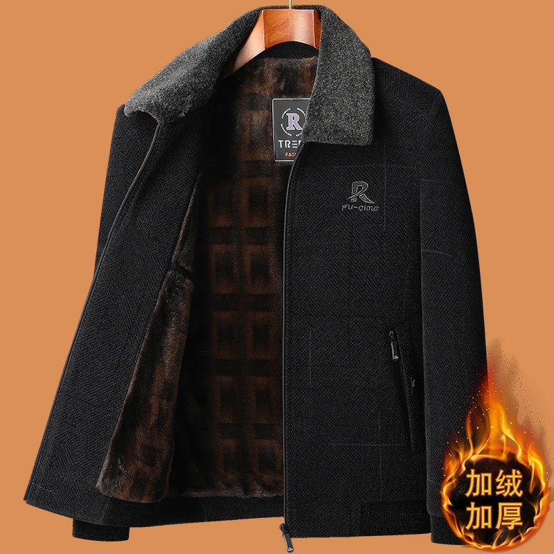 爸爸秋冬装外套装男中老年人50岁60爷爷加厚毛呢子夹克老人棉衣服
