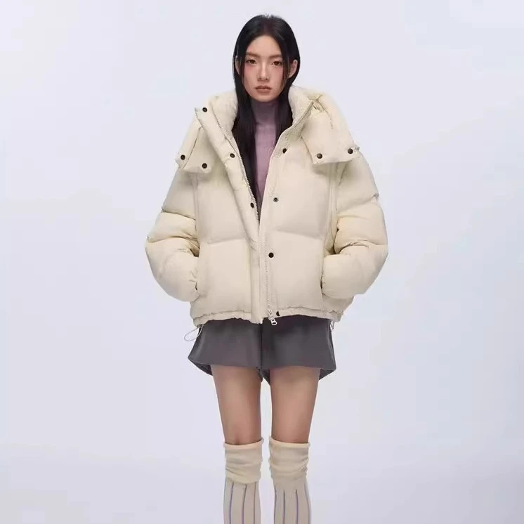 两穿巨厚泡芙90白鸭绒羽绒服女短款宽松巨厚面包服可脱卸袖马甲
