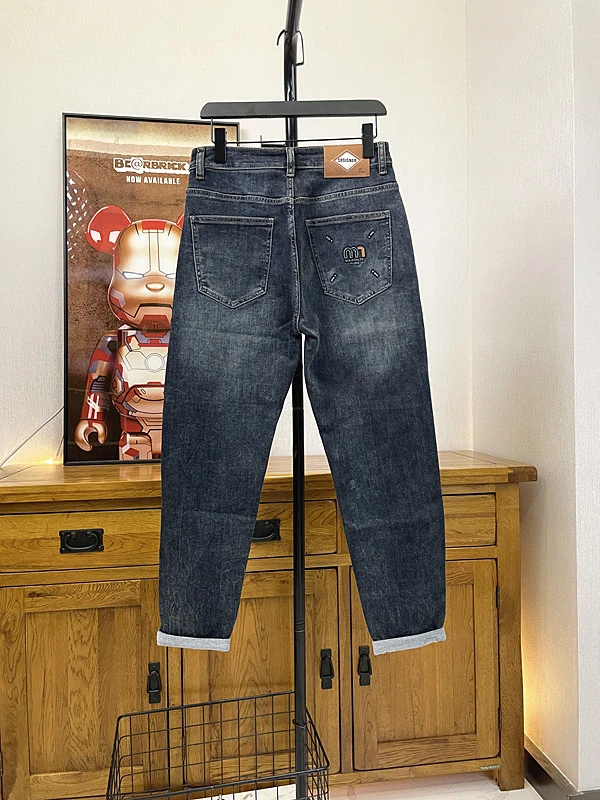 特深蓝哈伦宽松秋季牛仔裤小直筒时尚复古潮流男款显瘦轻奢男士