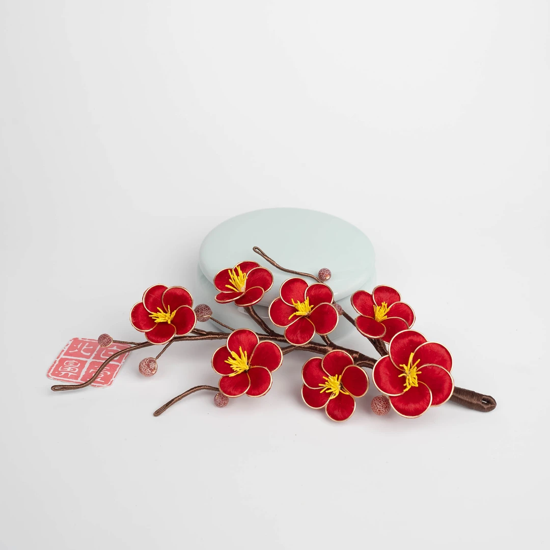 白壹北鼻【大红梅】手工原创非遗绒花古风汉服旗袍头饰步摇发簪