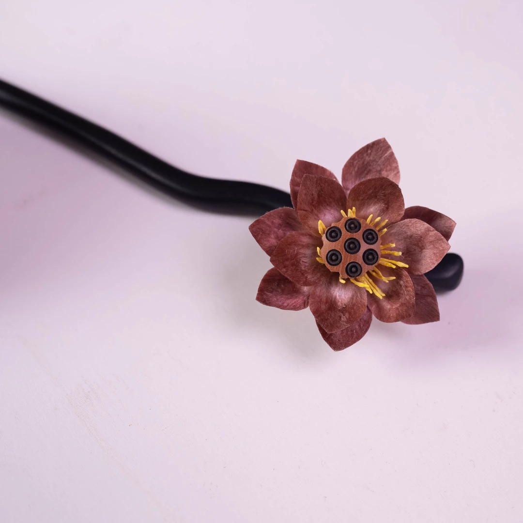 白壹北鼻【旧梦】绒花新中式发簪手工气质复古古风简约古典紫色簪发