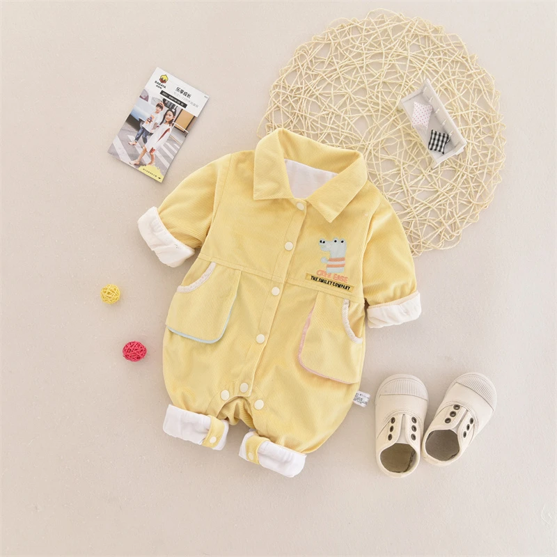 婴幼儿双层连体衣外出服宝宝哈衣爬服绒面料春秋季长袖婴儿连体衣