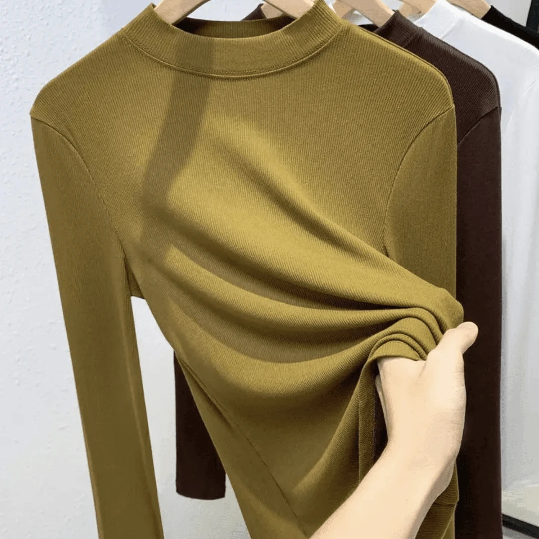 2024秋新款半高领t恤女秋冬百搭修身显瘦中领打底衫长袖内搭上衣