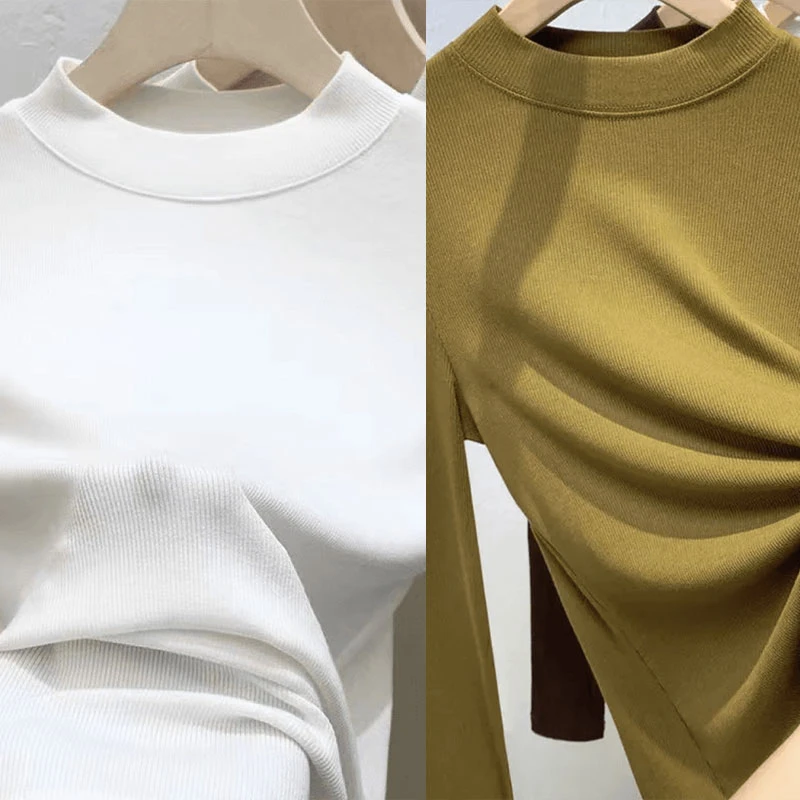 【厂家直销】款半高领纯色时百搭尚针织打底衫t恤秋冬简约长袖上衣