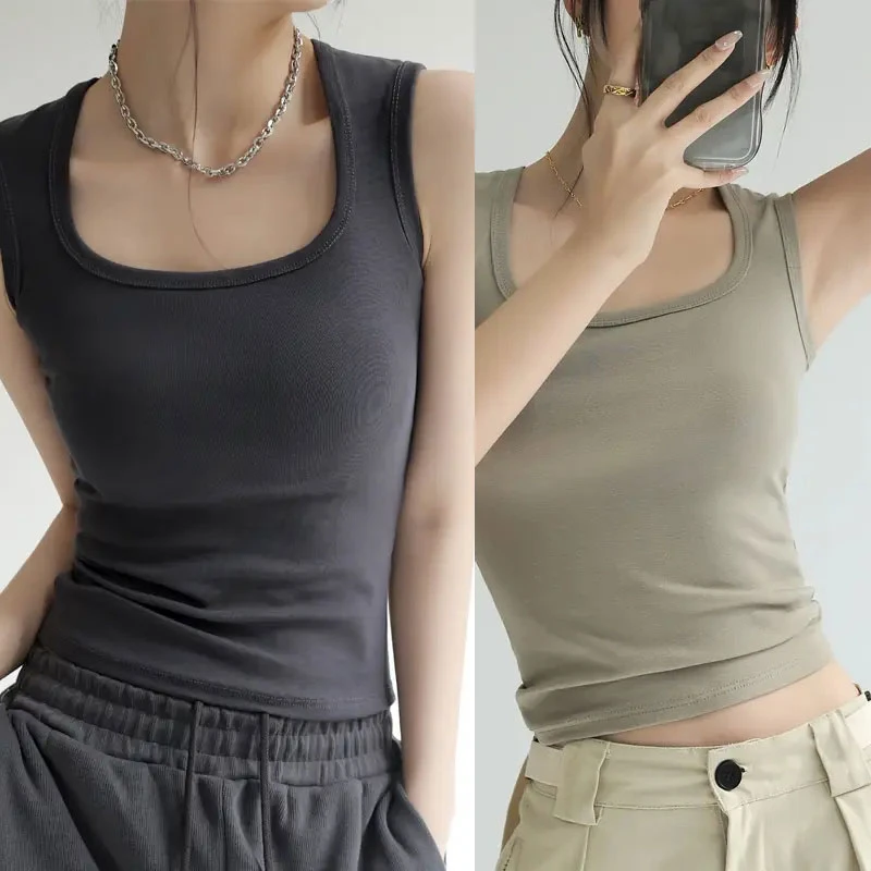 【厂家直销】方领吊带工字背心女内搭夏季遮副乳外穿打底无袖上衣