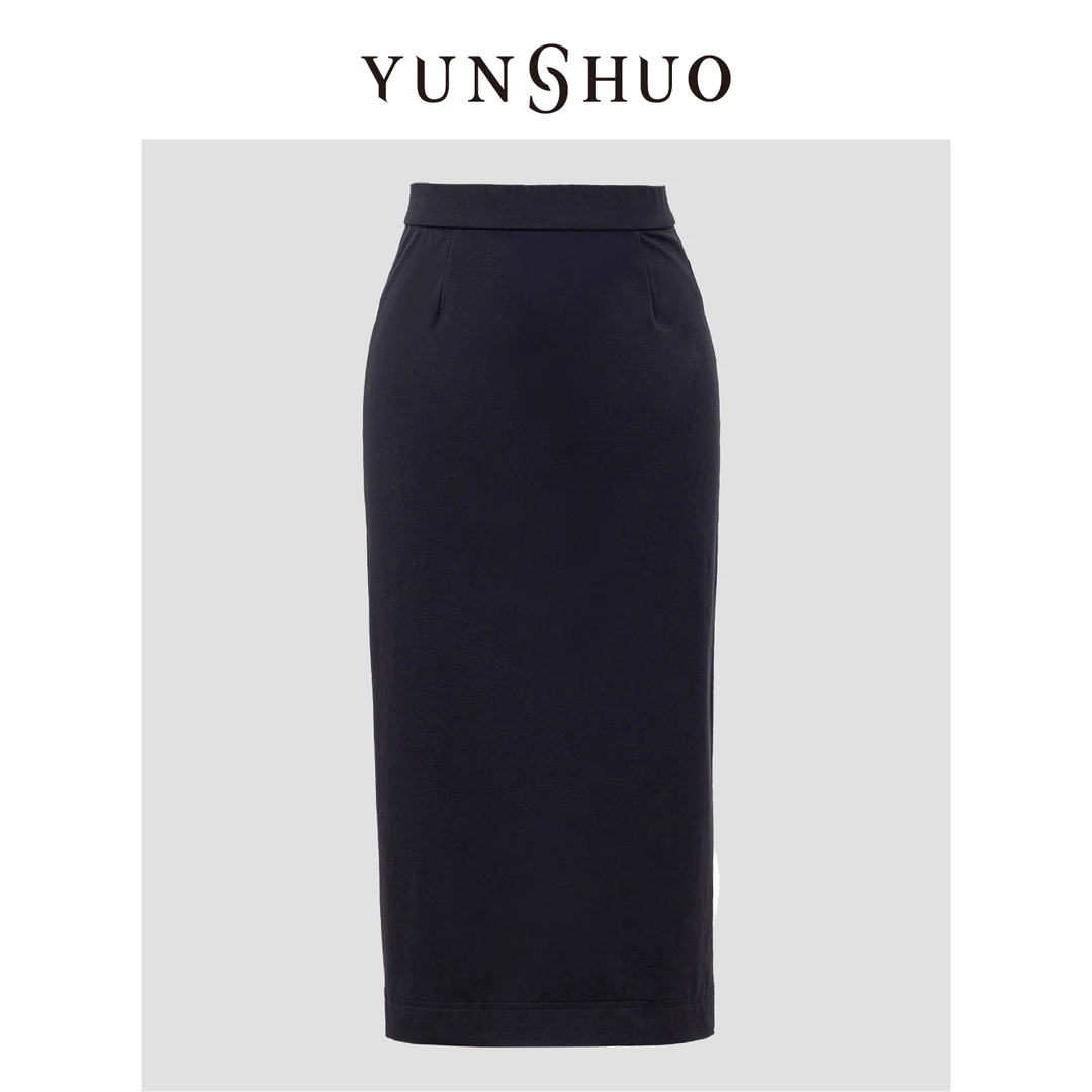YUNSHUO允硕2024新款时尚简约高腰显瘦百搭开衩弹包臀长裙219055