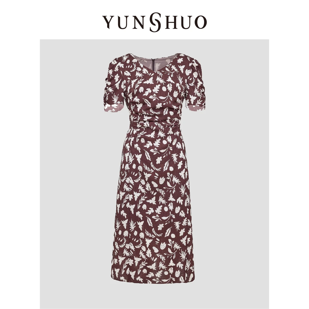YUNSHUO允硕 2024夏季新品时尚百搭气质印花收腰显瘦连衣裙569357