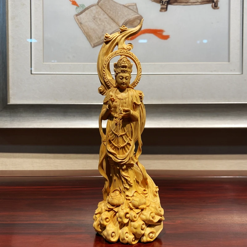 JUFUTAN/聚福檀小叶黄杨木雕南海观音属猴居家摆件