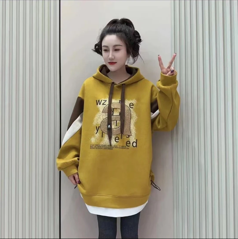 国潮美式刺绣时尚连帽卫衣秋冬季加绒潮牌宽松休闲字母A上衣加厚