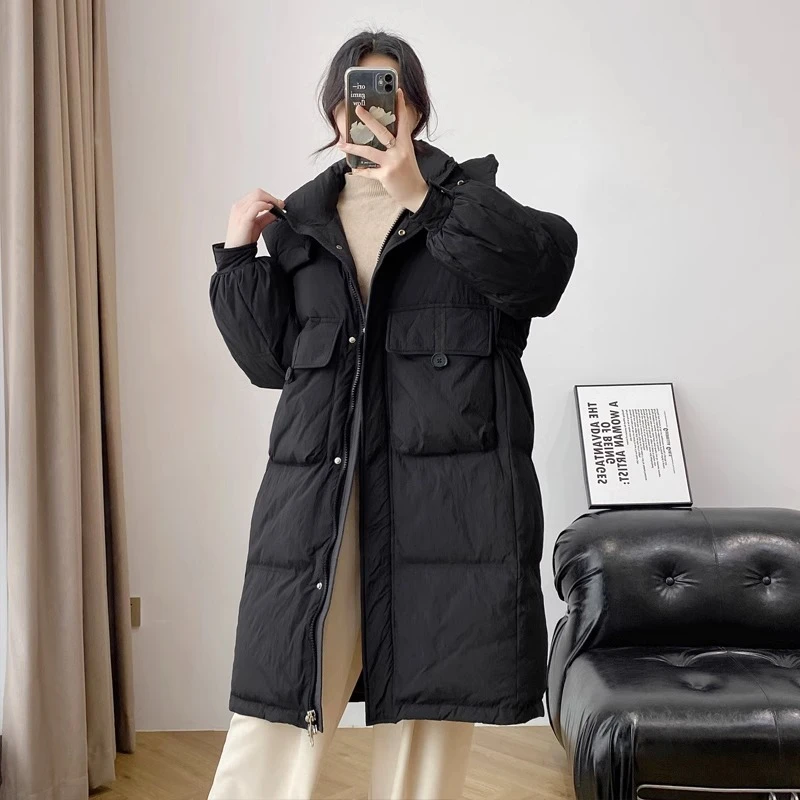 半粒扣款2024新款羽绒服百搭显瘦中长款休闲宽松加厚过膝羽绒服