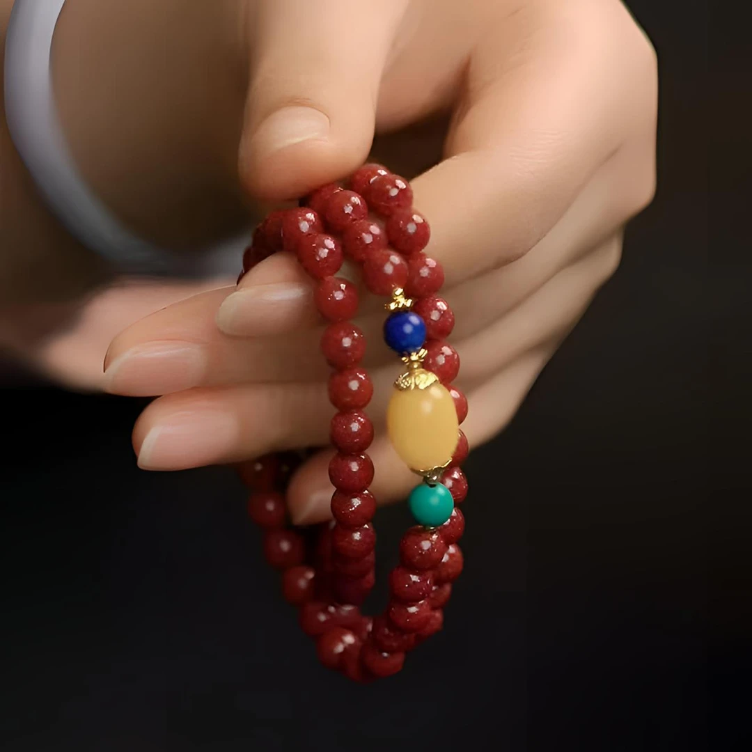高品质朱砂【正品保真】纯天然三圈手链上等朱砂手链手串晶体砂