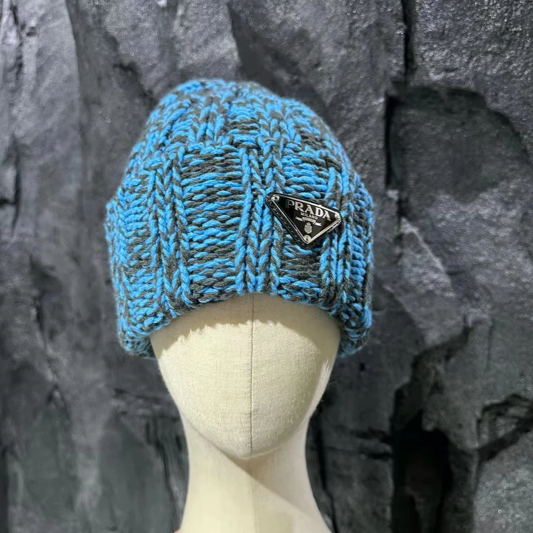 PRADA 蓝黑杂色针织毛线帽/正品保障/假一赔三